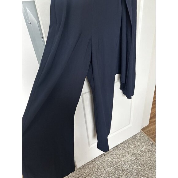 KAREN MILLEN NWT Tailored Asymmetric Draped Cape Straight Leg Jumpsuit Navy 10 - Picture 5 of 13